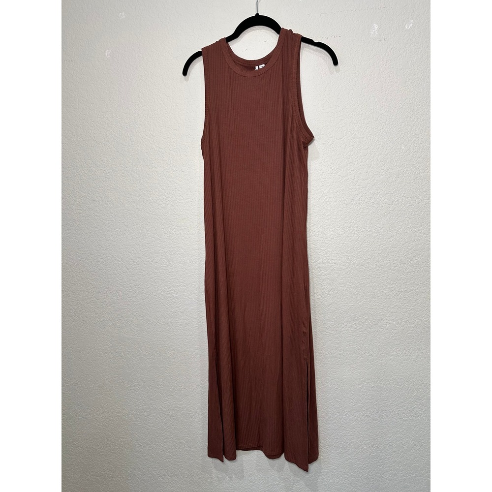 Nordstrom Womens Ribbed Tencel Modal Sleeveless Midi Dress Rust Brown Size M